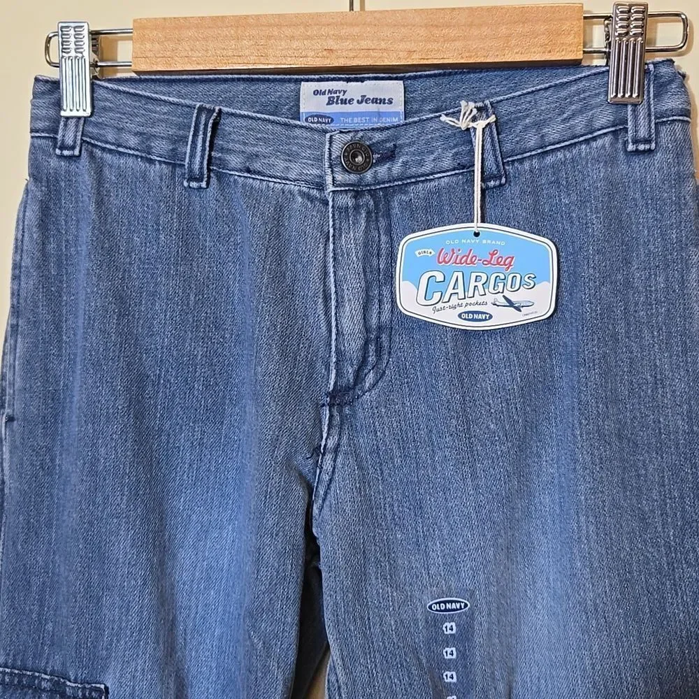 Vintage Old Navy‎ True Y2K Wide Leg Cargo Jeans Girls 14 New Old Stock Utility